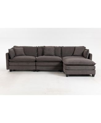 Modern 3-Seat Sectional Sofa with Ottoman & Pillows (114.17") - 2 Colors