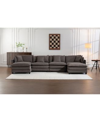 Modern 4-Seat Sectional Sofa with 2 Ottomans & Pillows, 149.61", 2 Colors