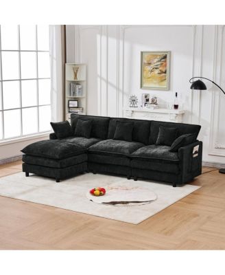 101.9" 3-Seater Cashmere Sofa w/ Movable Ottoman, Modular Design