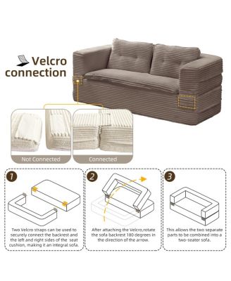 Multi-Functional Corduroy Sectional Sofa Bed with Chaise Lounge, 80" King Size