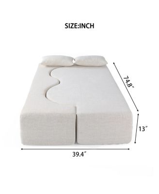  2-in-1 Foldable Sofa Bed, 75 Inch Folding Couch w/ Memory Foam Mattress & 2 Pillows