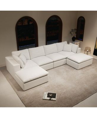 Modular Sectional Sofa, Upholstered Couch, 5PC Free Combination, White