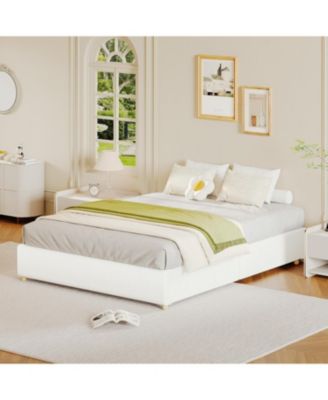 Platform Bed Frame with Upholstered Headboard and Wooden Slats Support, Upholstered Mattress Foundation