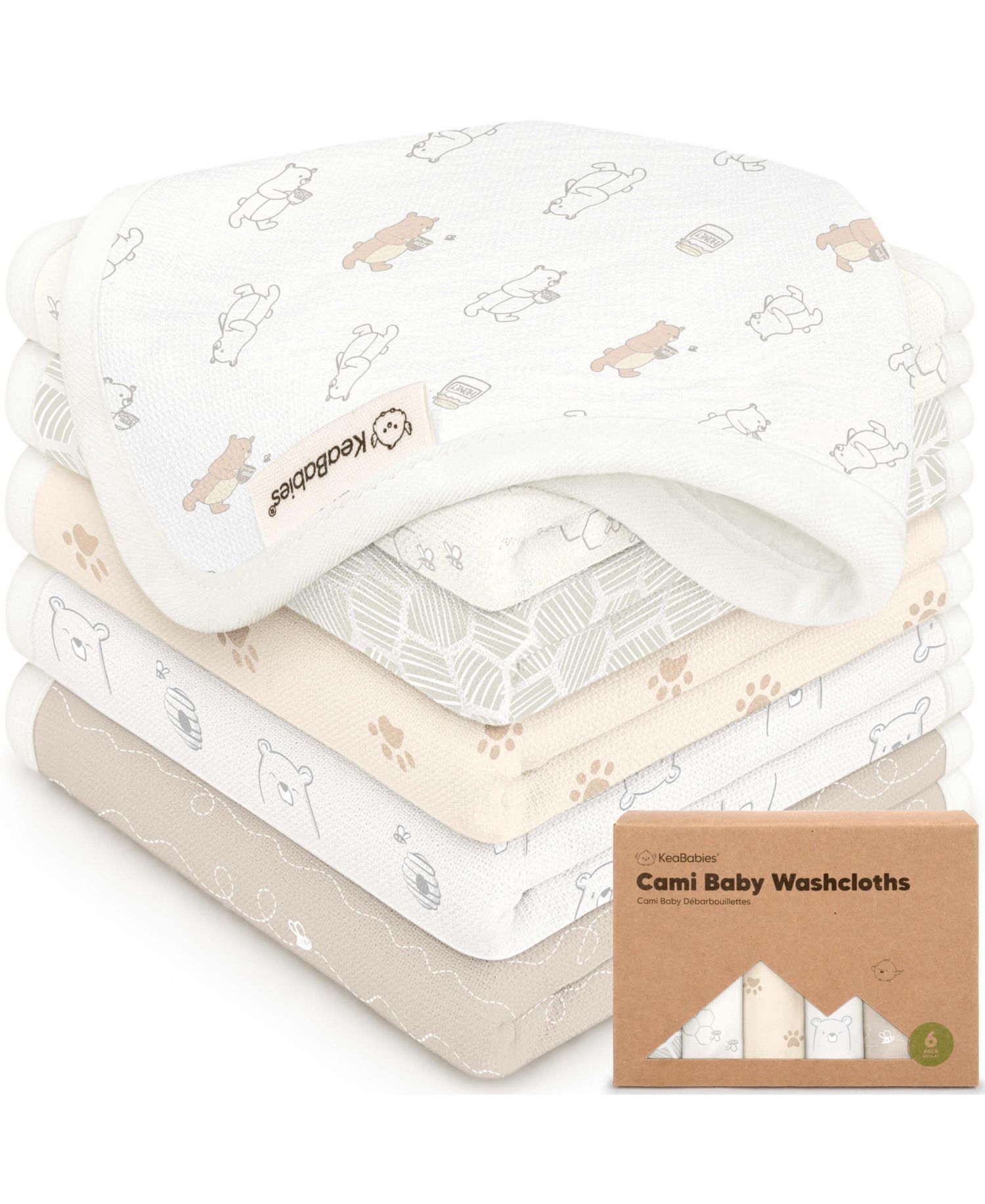 6-Pack Cami Baby Washcloths for Newborn, Cotton Face Wash Cloths for Babies, Soft & Absorbent Baby Bath Towels