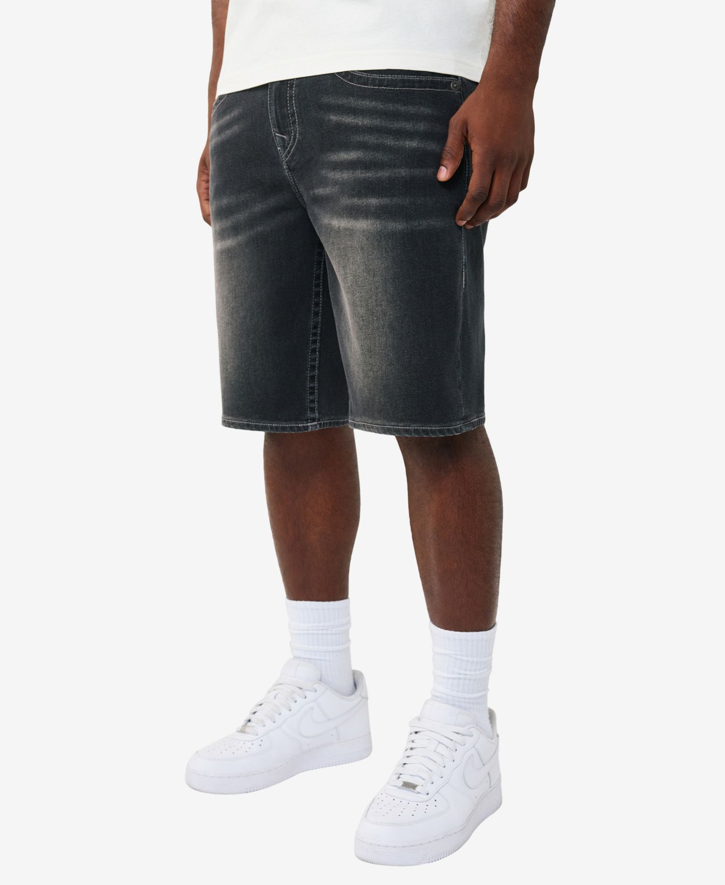 Мужские свободные шорты True Religion Bobby с одинарной строчкой без клапанов, цвет: Чёрный варёный — фото 2