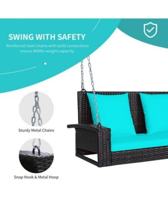 LUCKY ONE 2-Person Wicker Hanging Porch Swing with 2 Back Cushions and 1 Seat Cushion