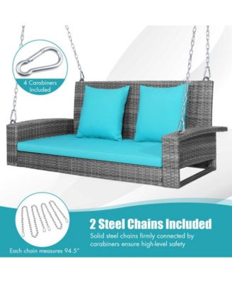 LUCKY ONE 2-Person Patio PE Wicker Hanging Porch Swing Bench Chair Cushion 800 Pounds