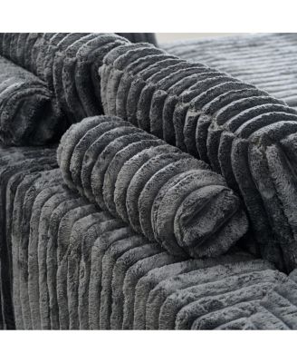  Luxury Ribbed Chenille Upholstered Modular Sectional Sofa with Ottoman-Gray