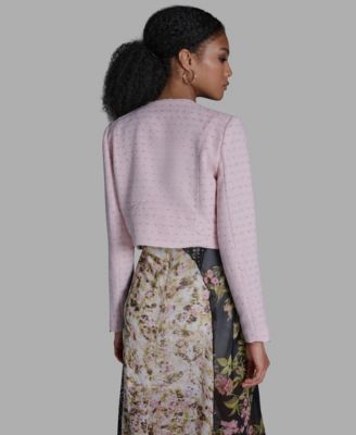 Women's Crewneck Textured Cropped Moto Jacket