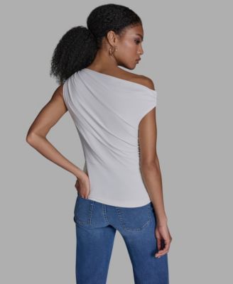 Women's Sleeveless Ruched Boat Neck Top