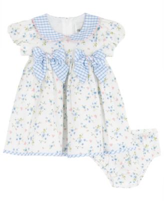 Baby Girls' Scallop Flower Embroidered Short-Sleeve Dress and Panty, 2-Piece Set