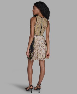 Women's Crewneck Mix Print Mini Dress