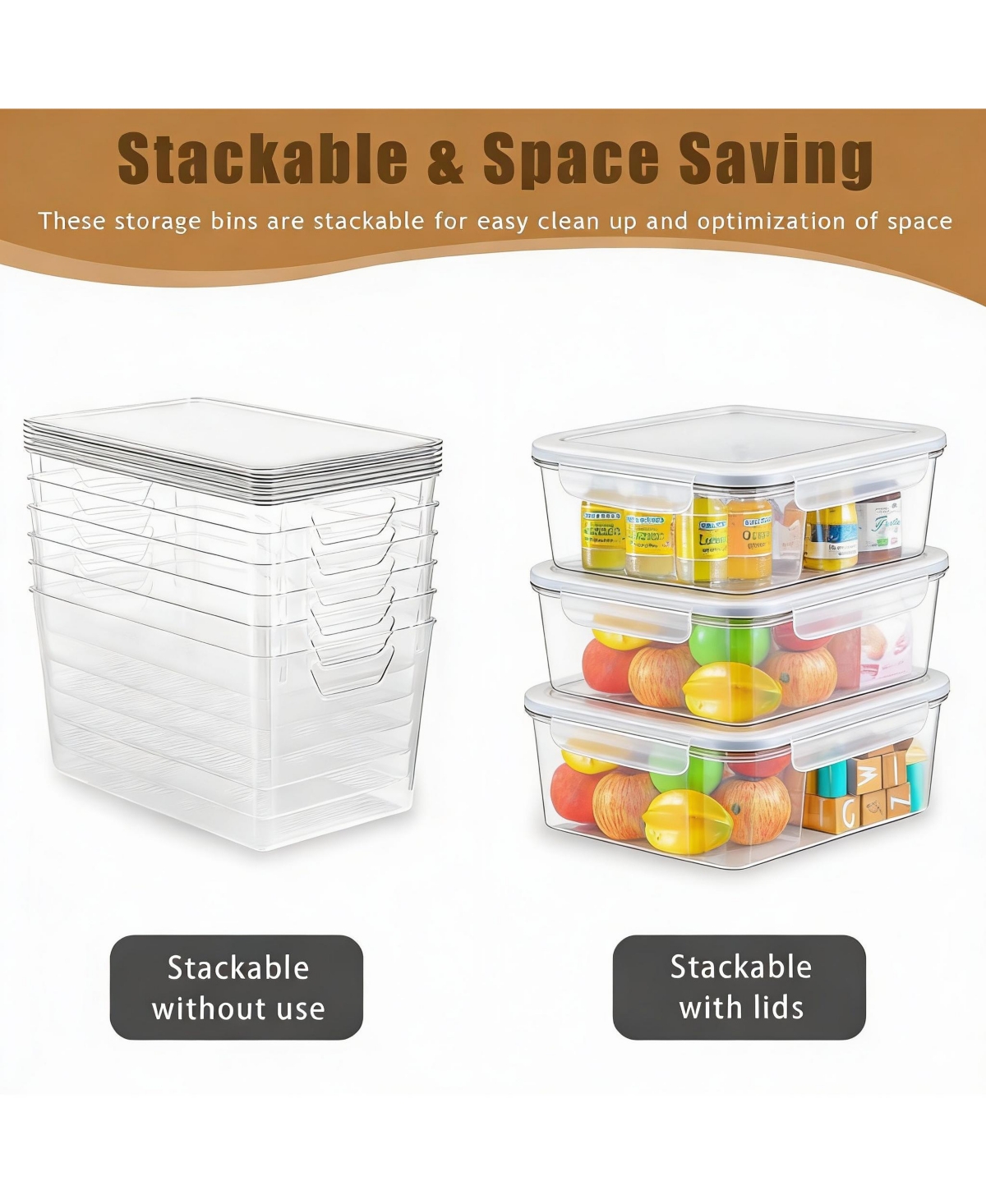 Yigii 6-pack clear stackable storage bins with handles for home organization