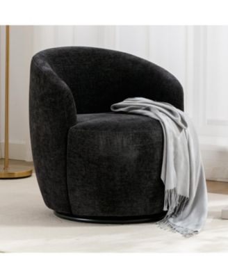 Swivel Barrel Accent Chair with Metal Ring & Chenille Fabric