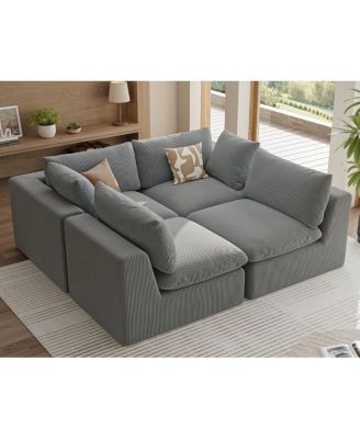 Modular Oversized Corduroy Sectional Sofa Couch with 2 Pillows