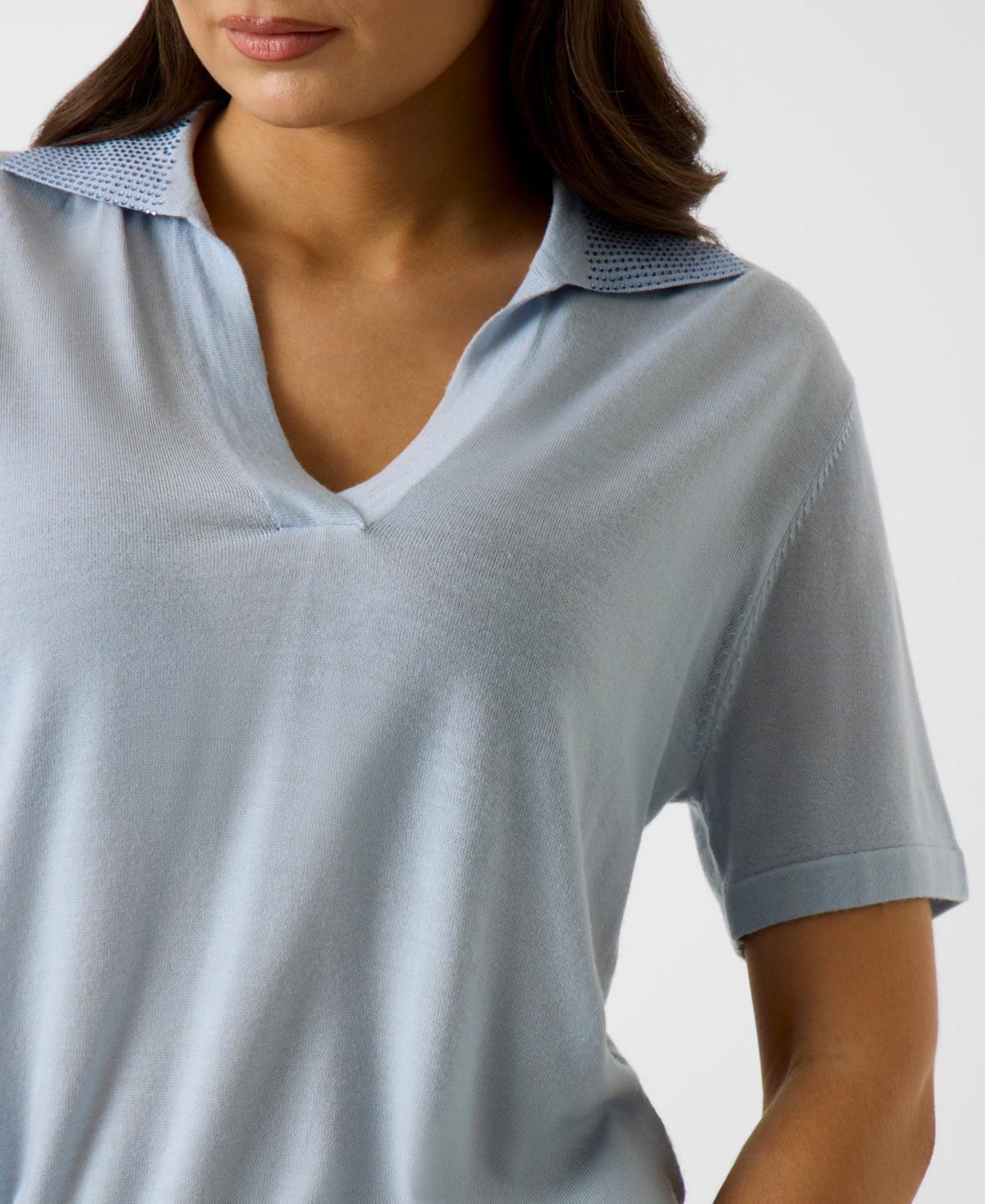 Guess Juniors' Short-Sleeves Rhinestones Polo Stormi Sweater