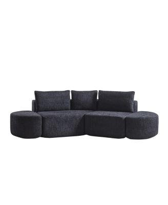 106.3" V-shaped modular sofa set in chenille fabric with pillows & ottomans