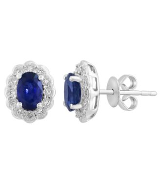 Sapphire (1-1/6 ct. t.w.) & Diamond (1/10 ct. t.w.) Earrings in 14k White Gold (Also Available in Ruby, Emerald)