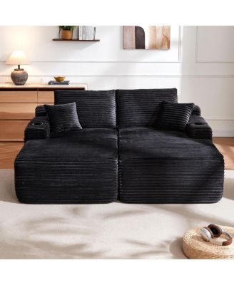 69" Cloud Sectional Couch, L-Shape Chaise with Deep Seat, Black