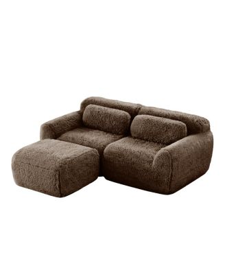  L-shaped Boneless Sofa, Soft Fluffy Plush Fabric, Chocolate