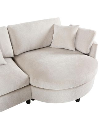 105" Chenille 3-Piece Sectional Sofa w/ Curved Chaise & 3 Pillows