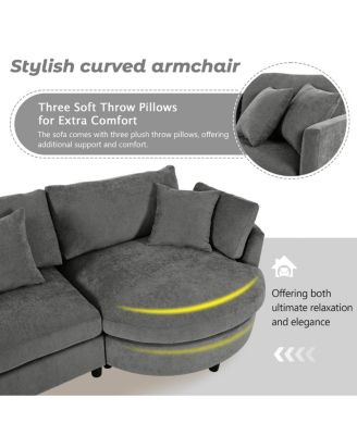 105" Chenille 3-Piece Sectional Sofa w/ Curved Chaise & 3 Pillows