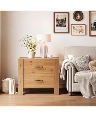 Solid Wood Oversized Nightstand with 2 Drawers, Bedside Table End Tables for Living Room, Large Wide Modern Night Stand with Drawers