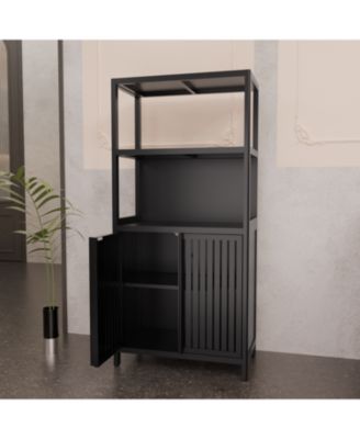 Streamdale Black Bamboo 2-Door Floor Cabinet Organizer