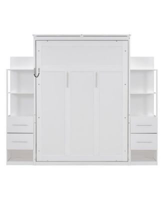 Streamdale  Furniture Full Size Murphy Bed Wall Bed with Shelves, Drawers and LED Lights