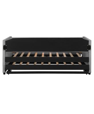 Twin Size Velvet Upholstered Daybed with Pop Up Trundle