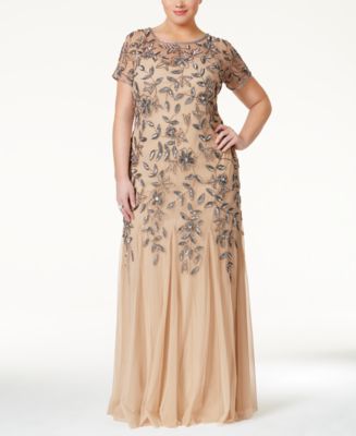 Adrianna Papell Plus Size Floral-Beaded Gown - Dresses - Women - Macy's