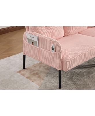 Oversized Corduroy Loveseat Sofa with Metal Legs & Side Pockets