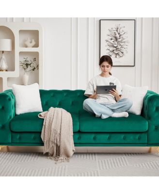 Velvet 3+3 Seater Sofa with Solid Wood Frame & Metal Feet