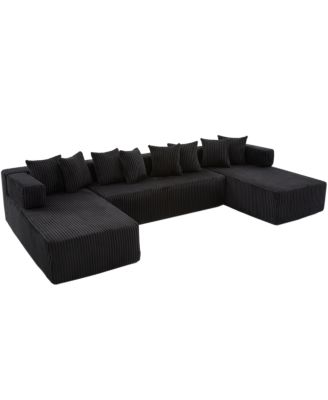 146" U-Shaped Convertible Sleeper Sectional Sofa, 5 Seats, 8 Pillows