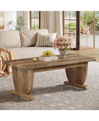 Rectangle Coffee Table, 48-Inch Large Wooden Low Coffee Tables, Rustic Farmhouse Center Tea Table