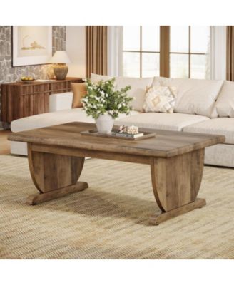 Rectangle Coffee Table, 48-Inch Large Wooden Low Coffee Tables, Rustic Farmhouse Center Tea Table