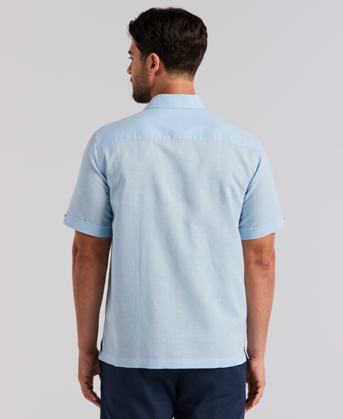 Cubavera Men's Short Sleeve Panel Button-Front Linen Camp Shirt