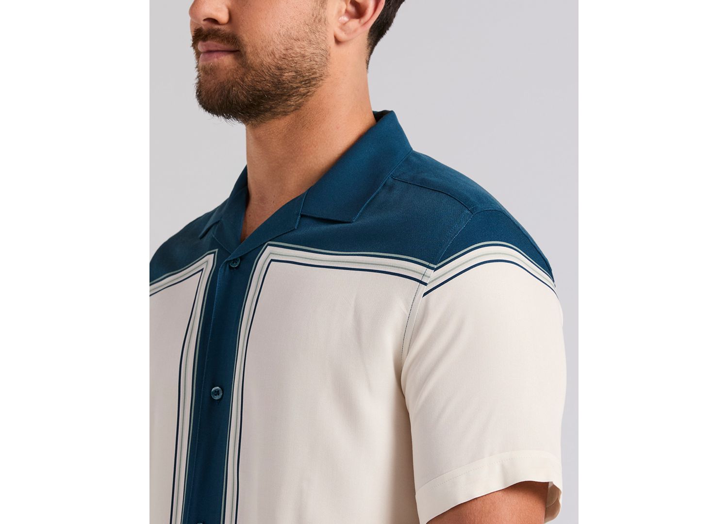 Men's Color Block Short-Sleeve Button-Down Shirt