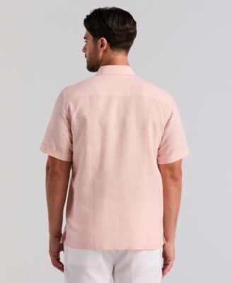 Men's Cross Dye 2-Pocket Short-Sleeve Linen-Blend Guayabera Shirt
