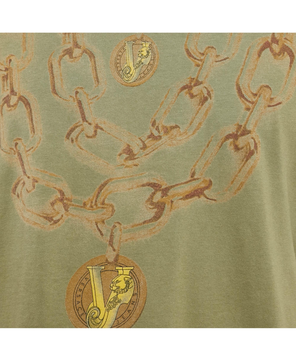 Pre-Owned Versace Women's Jeans Green Printed Jersey Crewneck T-Shirt