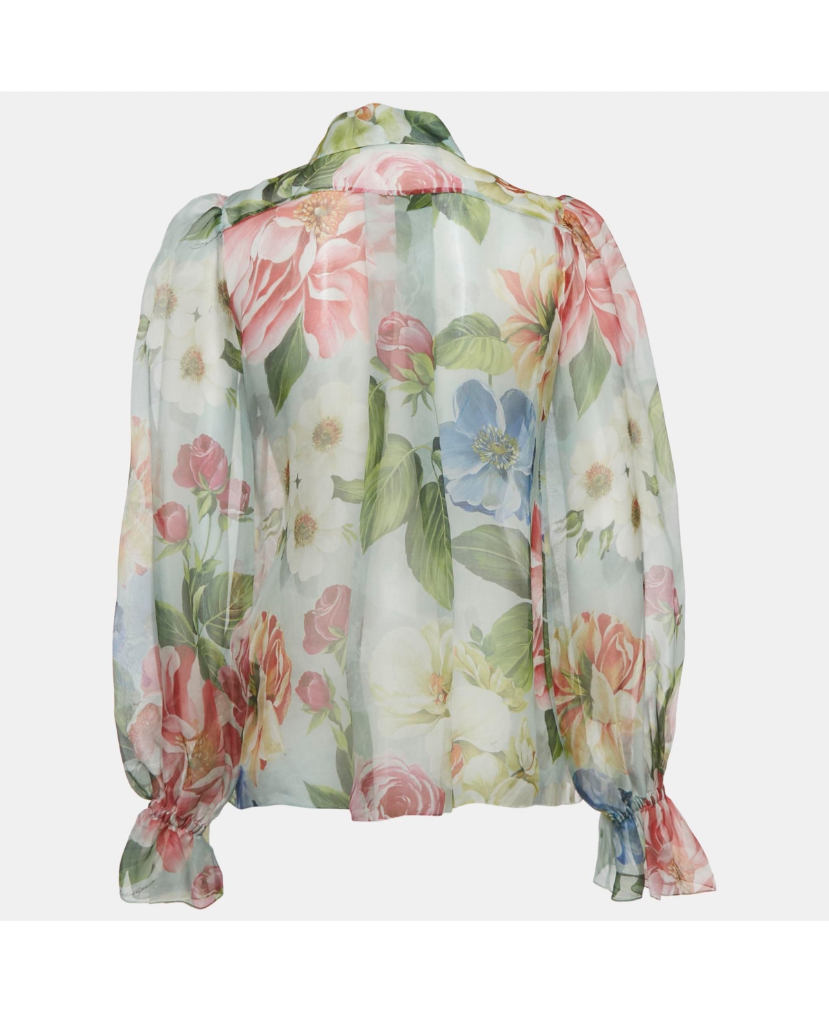 Pre-Owned Dolce & Gabbana Women's Light Green Floral Printed Silk Shirt