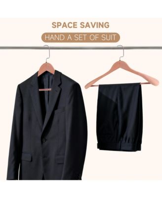 Wooden Suit Hangers with Pants Bar for Women's Clothes, 16-Inch Wide Shoulder Solid Wood Coat Hangers for Jackets, Shirts, Trousers