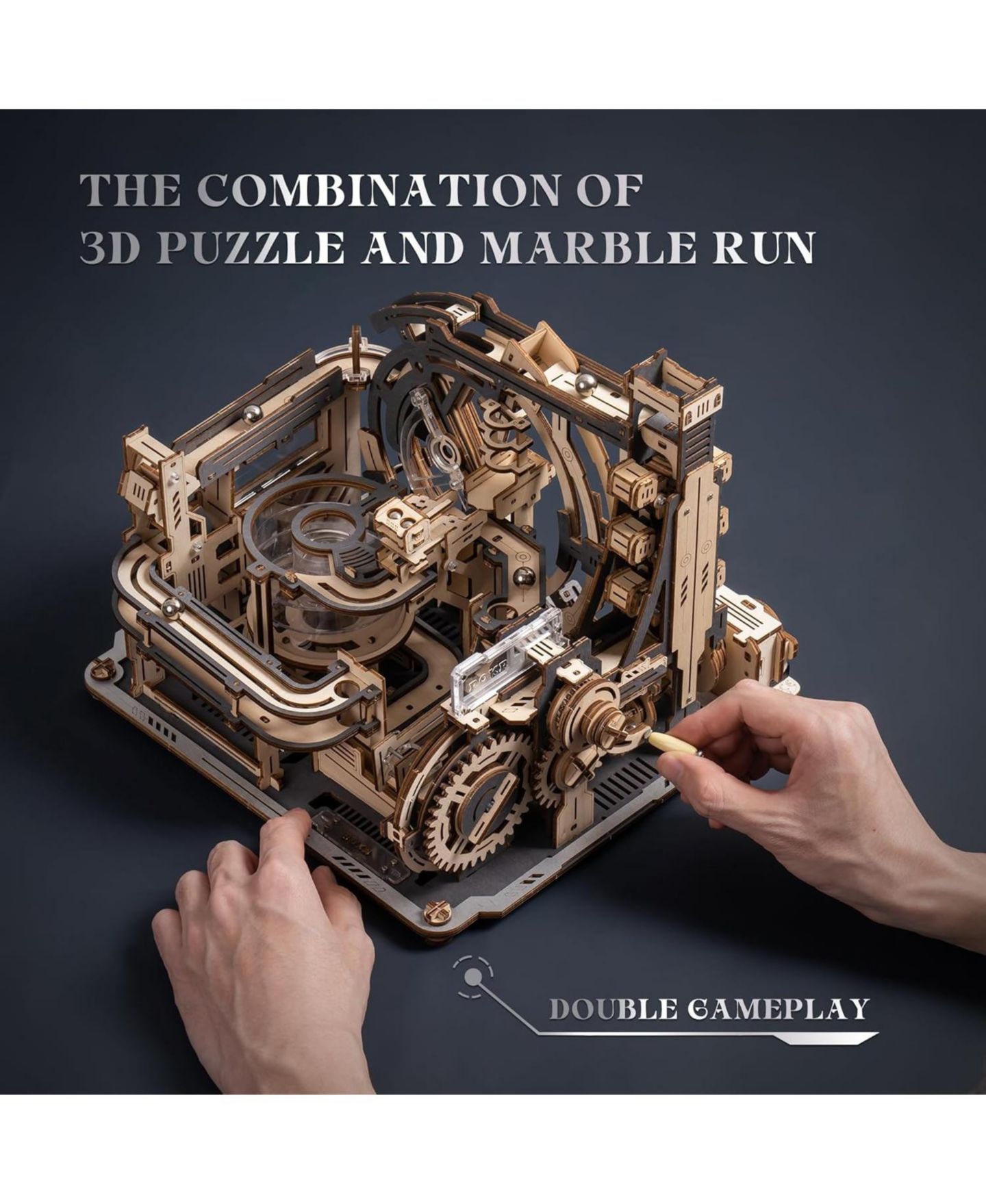 Детский конструктор Robotime Marble Spaceport 472-Piece Wooden Dual Drive Marble Run Building Set, Ages 14+ — фото 5