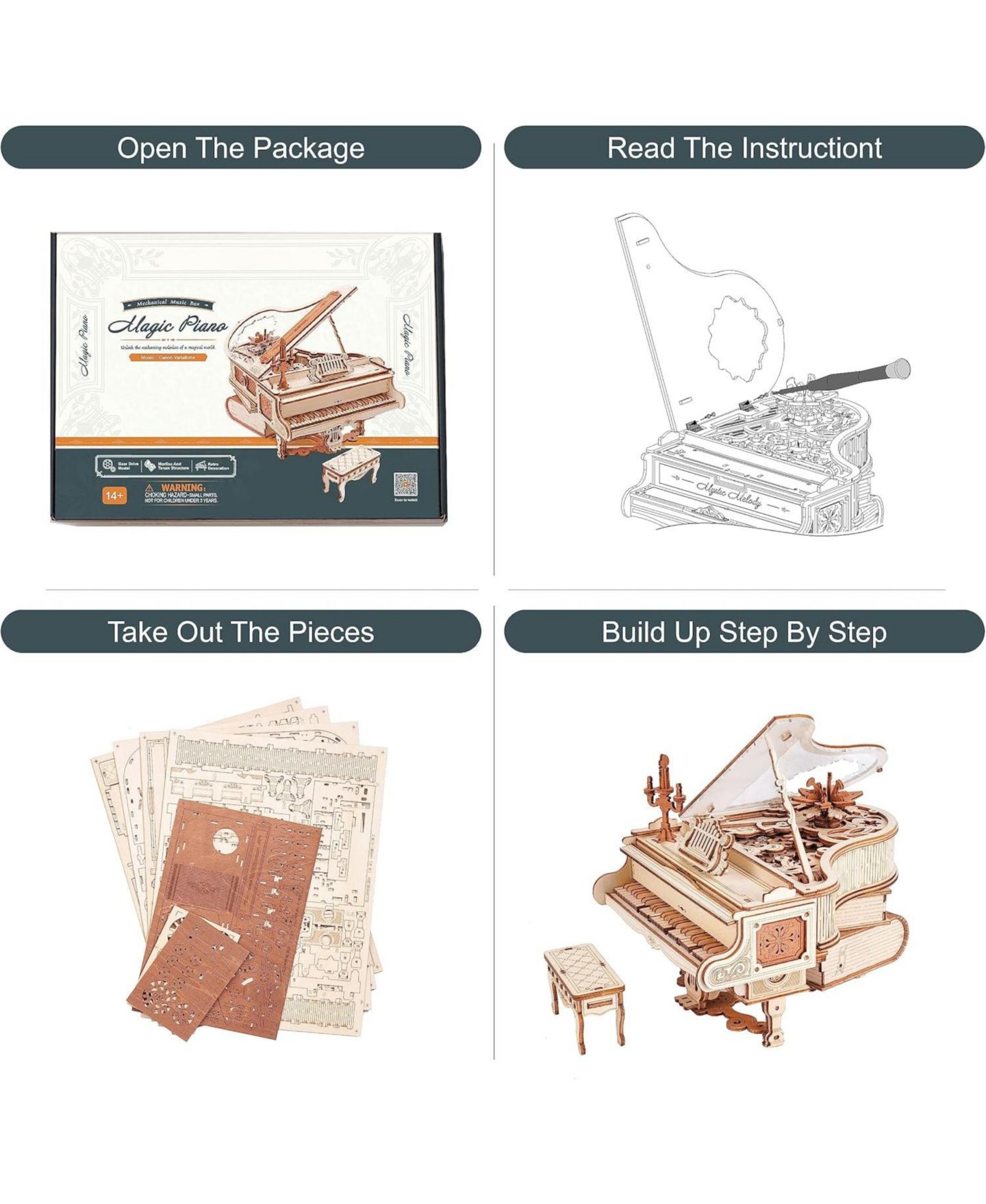 Детские конструкторы Robotime Magic Piano AMK81 223-Piece 3D Wooden Puzzle, Ages 14+ — фото 6