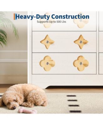 Fluted 6-Drawer Dresser for Bedroom, 47.4" Wide Wooden Chest with Large Storage & TV Stand Use, White