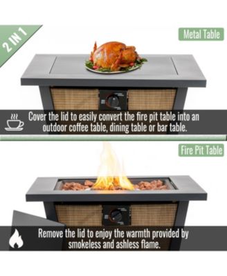 28 Inch Propane Gas Fire Pit Table 50000 BTU Square Steel Brown Industrial Natural Style for Outdoor Patio Garden