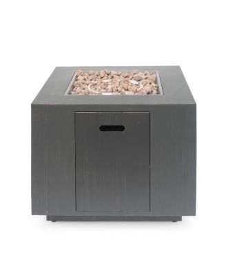 33 Inch Outdoor Iron Square Propane Fire Pit Brushed Brown 50000 BTU Tank Inside No Assembly