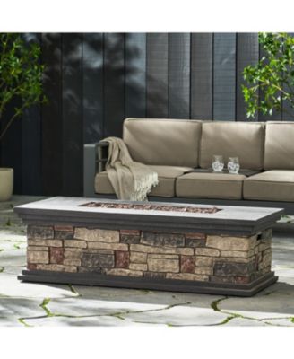 Rectangle MGO Fire Pit 50000 BTU 56.25W x26D x17.25H Lightweight Concrete Faux Stone Propane Only