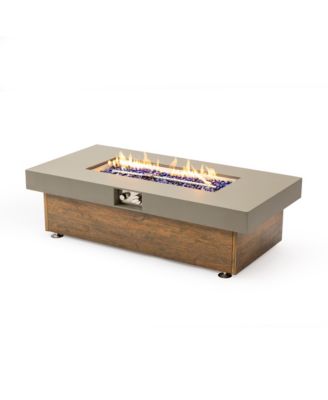 48 Inch Iron Fire Pit Table with Wood Grain Stainless Steel Burner Waterproof Cover Easy Control Propane Fire Table