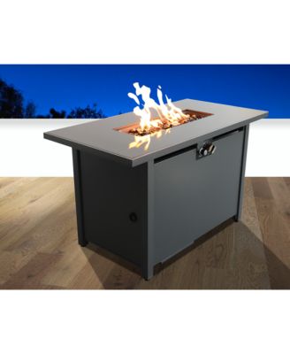 43 Inch Smoked Glass Metal Rectangle Fire Pit Table 50000 BTU Push Button Ignition Stainless Steel Burning Area